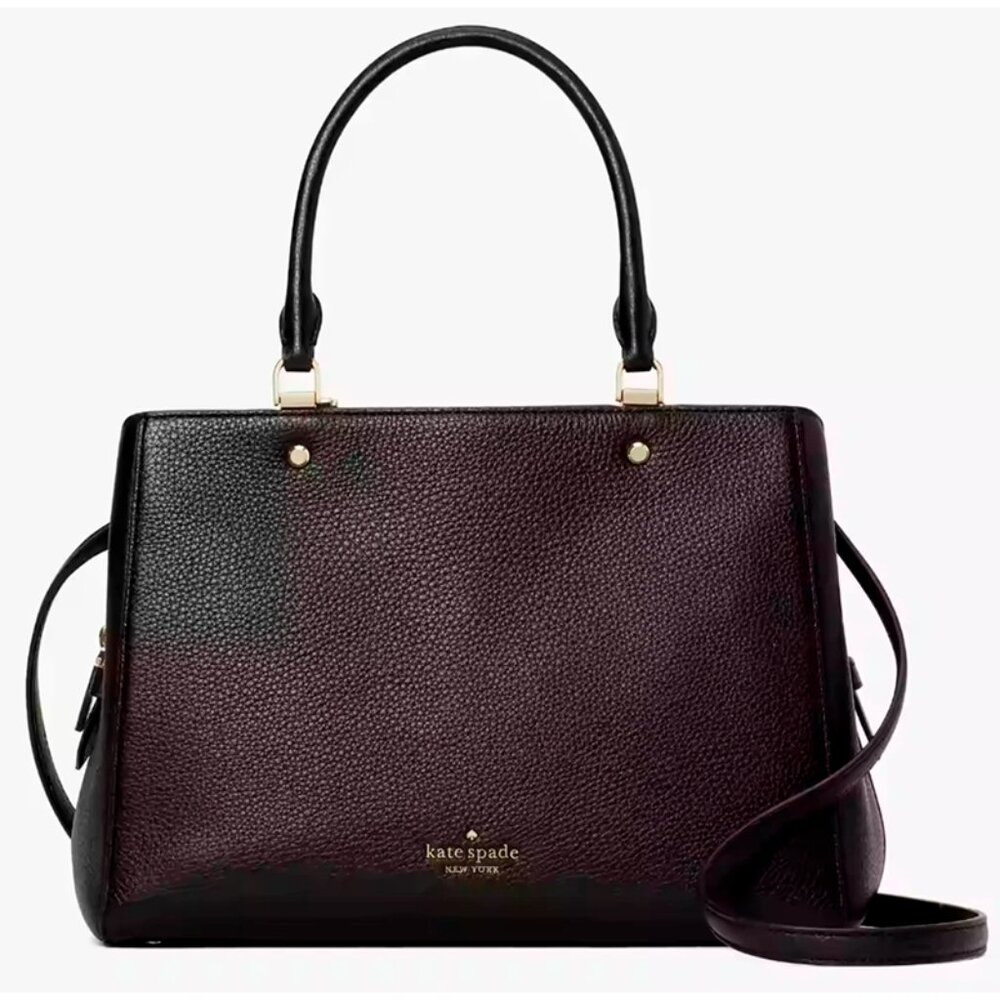 S Kate Spade Leila Medium 3 Compartment Black Leather Satchel WKR00335 NWT $399
